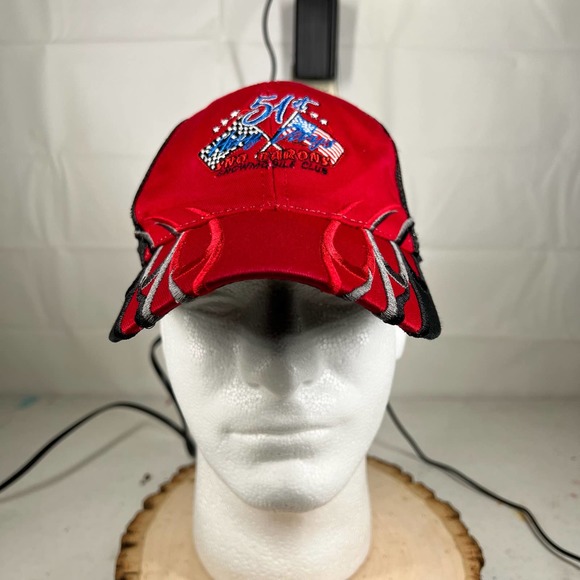 Racing Trucker Embroidered Baseball Cap Hat Red Black Flames Streetwear Vintage - Picture 2 of 9